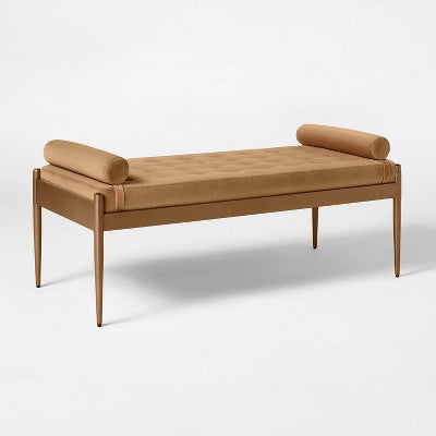  Bolster Tufted Bench Beige - Threshold™ Designed With Studio McGee: Velvet Upholstery, Powder-Coated Steel Legs, 225lb Capacity