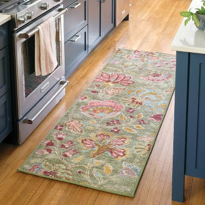  28"x84" Floral Memory Foam Runner Rug Sage Green - Threshold™