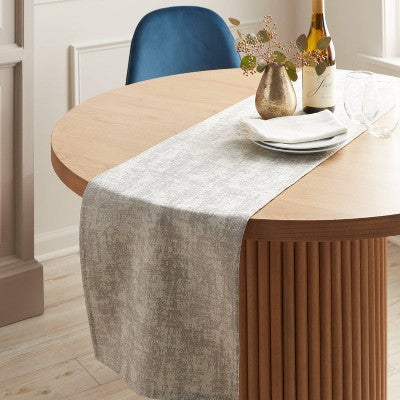  14" X 108" Jacquard Luxe Cotton/Polyester Table Runner Gray - Threshold™: Luxury Abstract Rectangle Decor