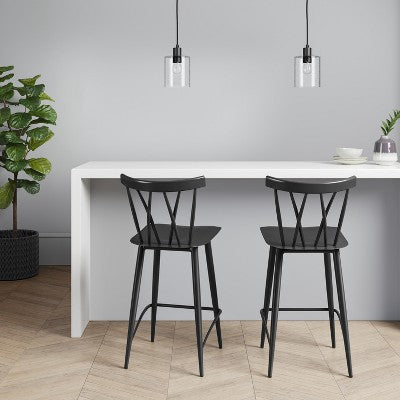  Set Of 2 Becket Metal X Back Counter Height Barstool Black - Threshold™