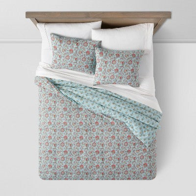  Floral Printed Comforter & Sham Set Light Teal Blue - Threshold™
