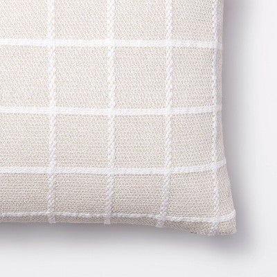  Oblong Woven Grid Decorative Throw Pillow Light Beige - Threshold™ Designed With Studio McGee: Cotton Ribbed, Indoor Rectangle Cushion