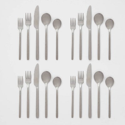  20pc Ashby Flatware Set Silver - Threshold™: Stainless Steel Silverware, Service For 4, Forks Spoons Knives Set
