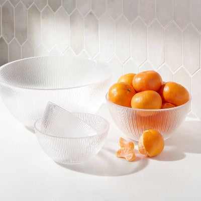  4pc Ribbed Glass Bowl Set Clear - Threshold™: Dishwasher-Safe Serving Bowls, Lead-Free, 72.7oz & 22oz Capacity