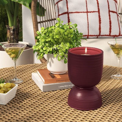  Ceramic Citronella Hourglass Cotton Wick Outdoor Candle Burgundy 10oz - Threshold™