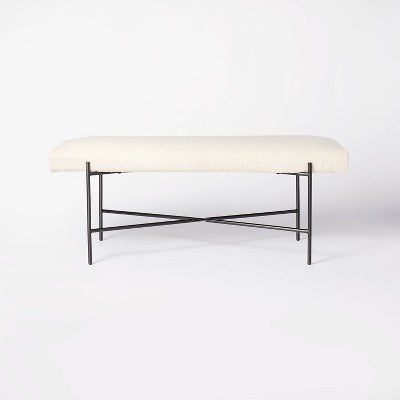  Clarkston Metal Base Upholstered Bench Cream Boucle - Threshold™ Designed With Studio McGee