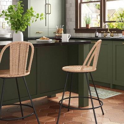  Olivine Rounded Back Woven Counter Height Barstool With Metal Legs Natural - Threshold™