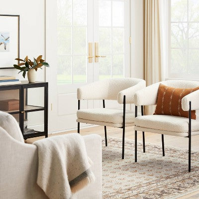  Rosemead Metal Frame And Rounded Back Faux Sherling Accent Chair Cream - Threshold™ Designed With Studio McGee