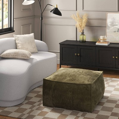  Costa Velvet Cocktail Pouf Olive Green - Threshold™