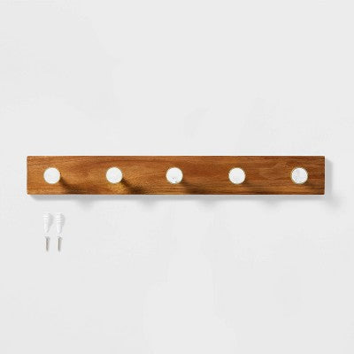  Metal And Faux Marble 5 Gold Hooks Rail On Acacia Wood - Threshold™