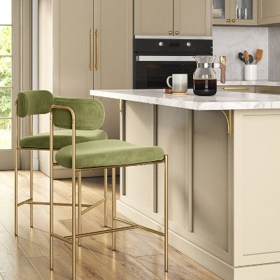  Orion Luxe Backed Counter Height Barstool With Brass Legs Olive Green Velvet - Threshold™