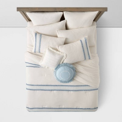  12pc Embroidered Fringe Stripe With Tassels Comforter & Sheet Bedding Set - Threshold™