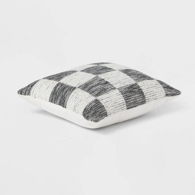  18"x18" Modern Woven Checkerboard Square Decorative Pillow Black - Threshold™: Cotton Fabric, Indoor Paisley & Floral Design