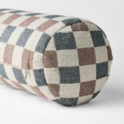  Bolster Woven Check Pillow Neutral/Navy/Burgundy - Threshold™ Designed With Studio McGee