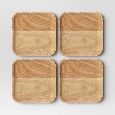  4pc 6"x6" Wood Square Serving Platter Natural - Threshold™: Serveware, Faux Wooden Plates, Spot Clean, Brown