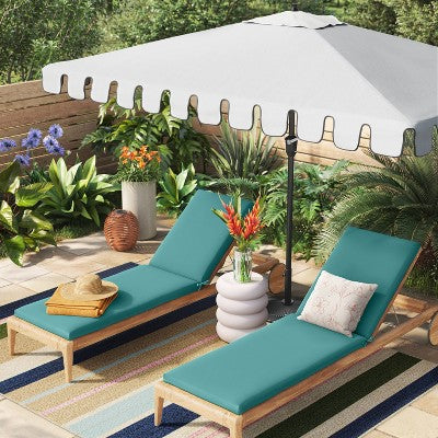  6.5'x10' Rectangular Scalloped Outdoor Patio Market Umbrella Off-White With Black Pole - Threshold™