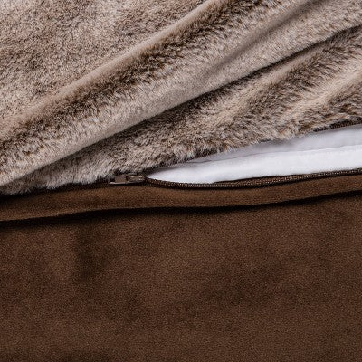  55" X 80" 18lbs Faux Fur Weighted Blanket With Removable Cover Brown - Threshold™: Glass Beads, Microplush, Machine Washable
