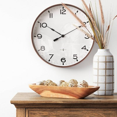  16" Thin Frame Wall Clock Red/Brown - Threshold™: Elegant Indoor Timepiece, Bold Numerals