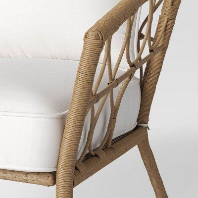  Steel And Wicker Britanna Rust Resistant Outdoor Patio Loveseat Arm Chair Light Brown - Threshold™
