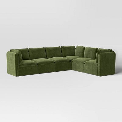  6pc Haven French Seam Modular Sectional Velvet Dark Green - Threshold™