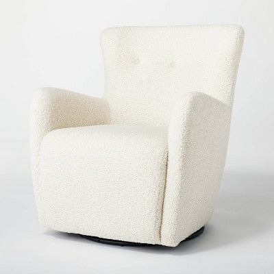 Kessler Swivel Accent Chair Cream Faux Shearling - Threshold™ Designed With Studio McGee: Luxury Glam Furniture, No Assembly Required