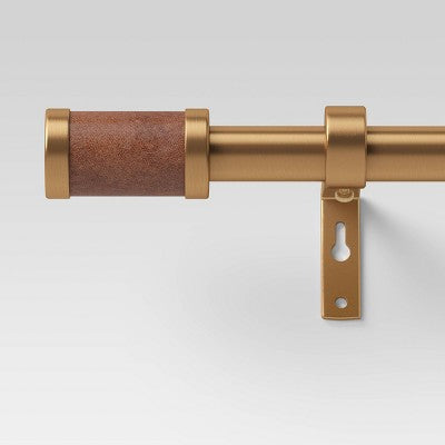  Faux Leather Cylinder Plated Curtain Rod Brass - Threshold™