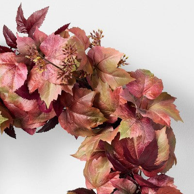  24" Mixed Leaf Artificial Fall Wreath Red - Threshold™ Designed With Studio McGee