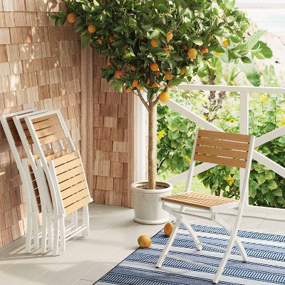  Bryant 4pk Faux Wood Folding Patio Bistro Chairs - White/Light Wood - Threshold™