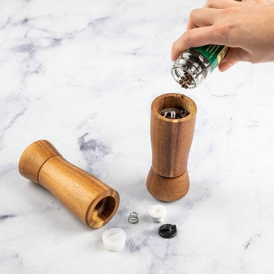 2pc Acacia Indented Salt Shaker & Pepper Grinder Set: Brown Spice Mills, 4.02" Height, 5" Width - Threshold™
