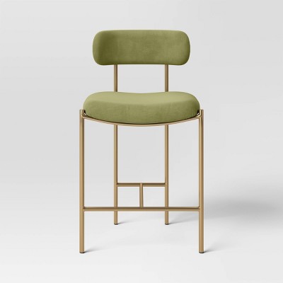  Orion Luxe Backed Counter Height Barstool With Brass Legs Olive Green Velvet - Threshold™