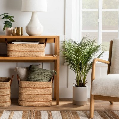  Braided Water Hyacinth Basket With Faux Leather Handles - Threshold™