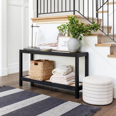  Console Table With Woven Rattan Shelf Black - Threshold™ Designed With Studio McGee