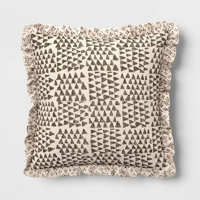  Square Block Print Reversible Pillow With Ruffle Trim Green - Threshold™