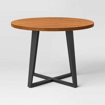  42" Rowan Mixed Material Round Dining Table Natural Wood/Black Metal - Threshold™