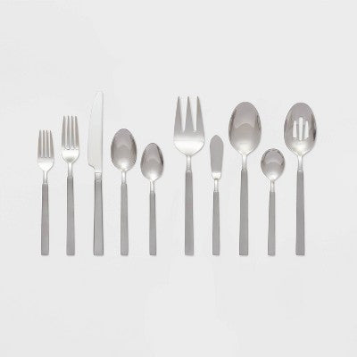  45pc Newfane Flatware Set Silver - Threshold™: Stainless Steel Silverware Set, Service For 4, Forks Spoons Knives