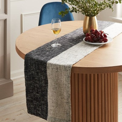  14" X 108" Textured Yarn Dye Colorblock Textured Runner Black - Threshold™