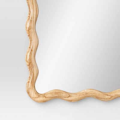  24"x 30" Scalloped Wall Mirror Natural Wood - Threshold™: Modern Style, Rectangle Shape, Wood Frame, Wall Mount