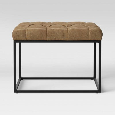  Trubeck Tufted Metal Base Ottoman Faux Leather Brown - Threshold™: Padded Footstool, No Assembly Required