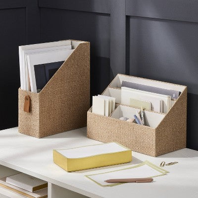  Woven 5-Slot Desktop Storage Set Taupe - Threshold™: Desk & Mail Organizer, Office Supplies,