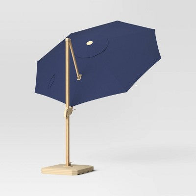  11'x11' Offset Solar Outdoor Market Umbrella Navy - Light Wood Pole - Threshold™