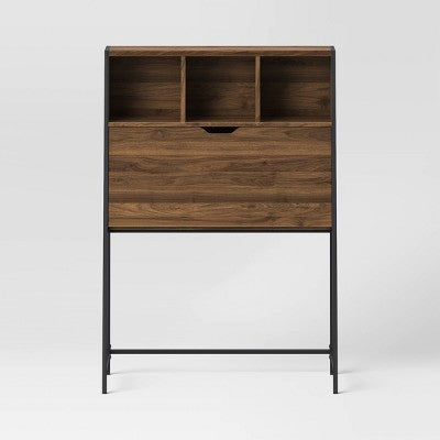  Loring Wood Secretary Desk With Hutch And Charging Station Walnut - Threshold™