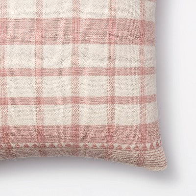  Square Woven Plaid Decorative Throw Pillow Mauve/Light Beige - Threshold™ Designed With Studio McGee: Cotton Dobby, Indoor Use, Hidden Zipper