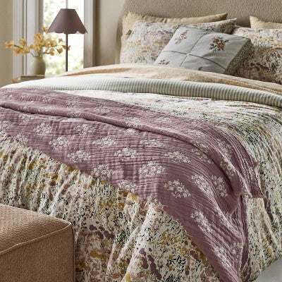  Floral Block Print Jacquard Throw Purple/Cream - Threshold™ Designed With Studio McGee