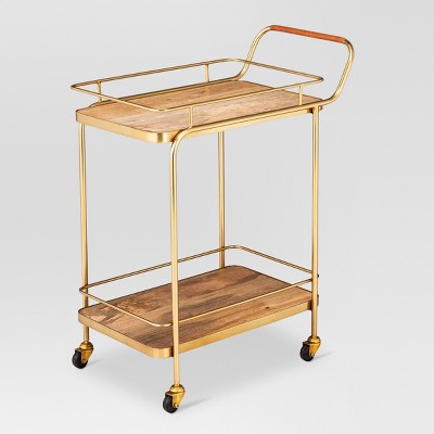  Metal, Wood, And Leather Bar Cart - Gold - Threshold™