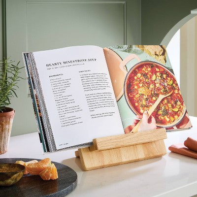  Wood Cookbook/Tablet Holder - Threshold™: Rubberwood Stand, Kitchen Storage, Hand Wash, Brown, 10.31" Height