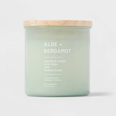  Glass Jar Aloe And Bergamot Candle Green - Threshold™