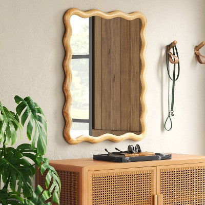  24"x 30" Scalloped Wall Mirror Natural Wood - Threshold™: Modern Style, Rectangle Shape, Wood Frame, Wall Mount