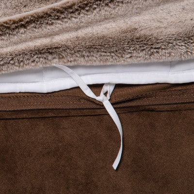 55" X 80" 18lbs Faux Fur Weighted Blanket With Removable Cover Brown - Threshold™: Glass Beads, Microplush, Machine Washable