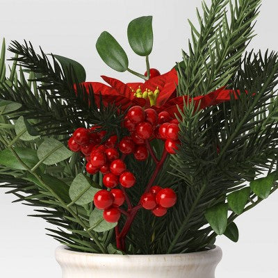  Artificial Plant Small Mixed Greenery And Poinsettia Arrangement - Threshold™