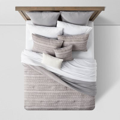  12pc Chambray Matelasse Stripe Comforter & Sheet Bedding Set Gray - Threshold™